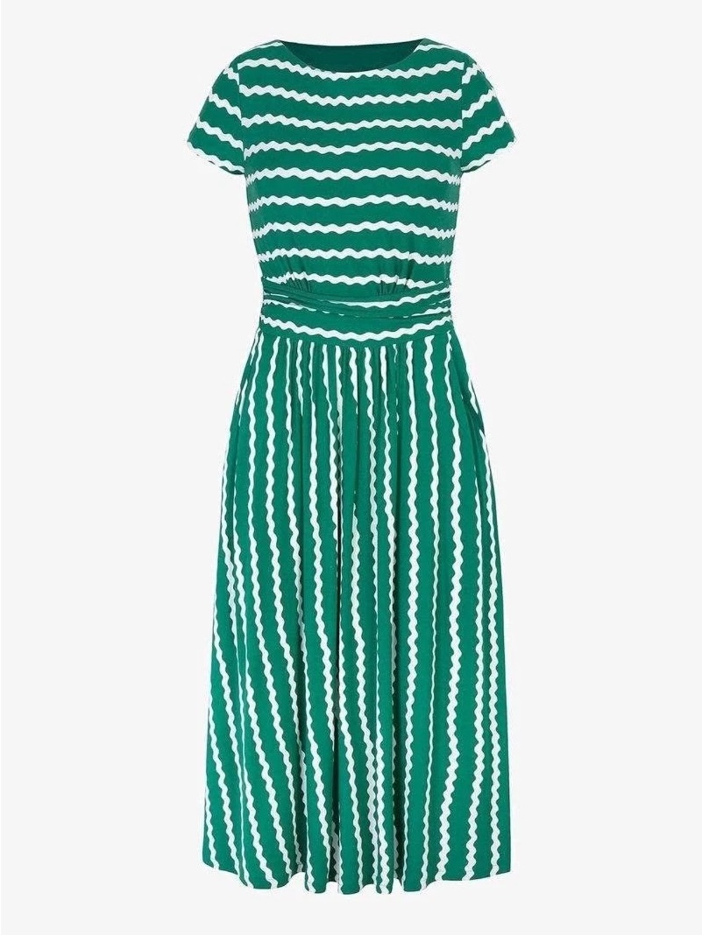 Boden Women’s Boat Neck Jersey Maxi Dress Green/White Wavy Stripes 16 Coastal